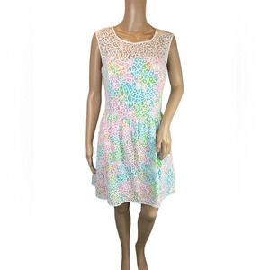 Lilly Pulitzer Morrison Lace Overlay Dress Size 8 Fit and Flare Party Blue Pink